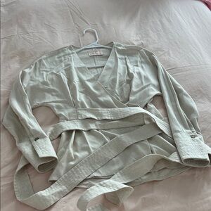 Voie (Colombian Designer) Kimono top oversized fit linen blend in cream natural